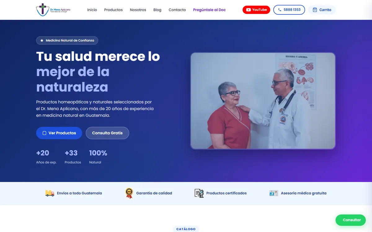 Sitio web de Dr. Mena Aplicano diseñado por Kreativo