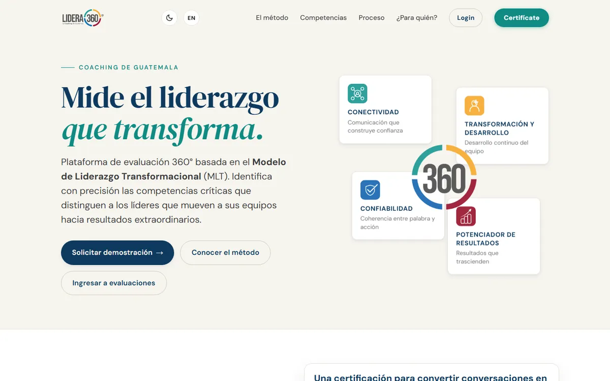 Sitio web de Lidera 360 diseñado por Kreativo